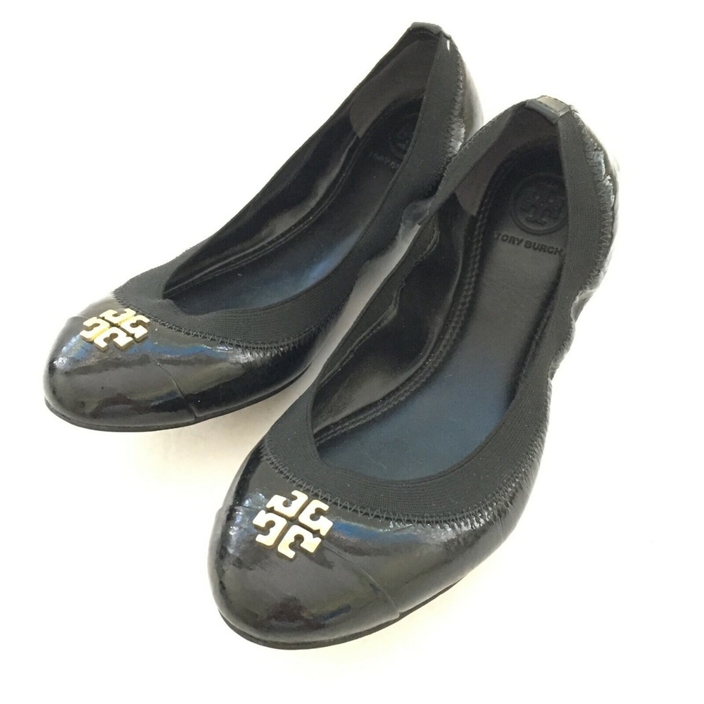 Tory Burch JOLIE BLACK PATENT BALLET PACKABLE FLAT